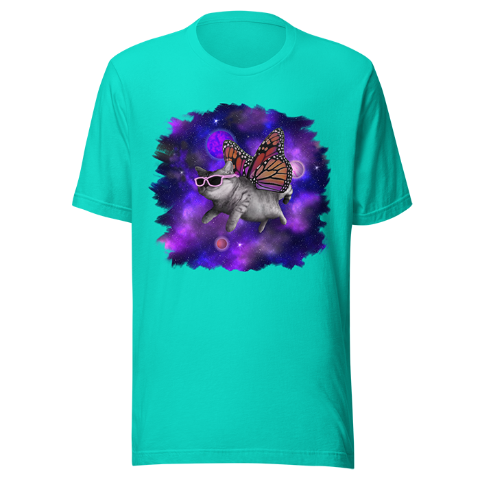 Space cat butterfly t-shirt