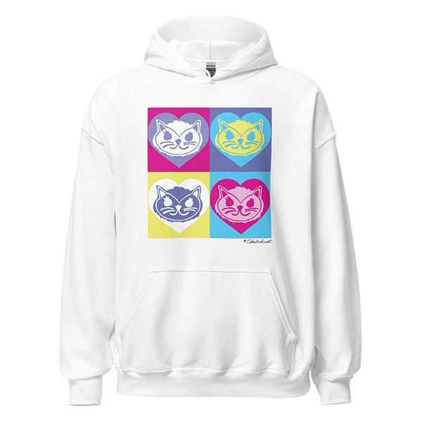 Heart pop art cat hoodie